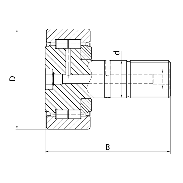 Stud type track rollers with or without an eccentric axle box - full complement of cylindrical rollers 2 Perni folli a rulli cilindrici a pieno riempimento con e senza boccola eccentrica